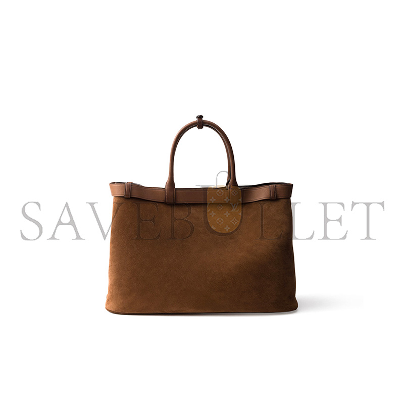 Pra*a buckle embellished suede leather handbag 2vg126 (48*34*18cm)